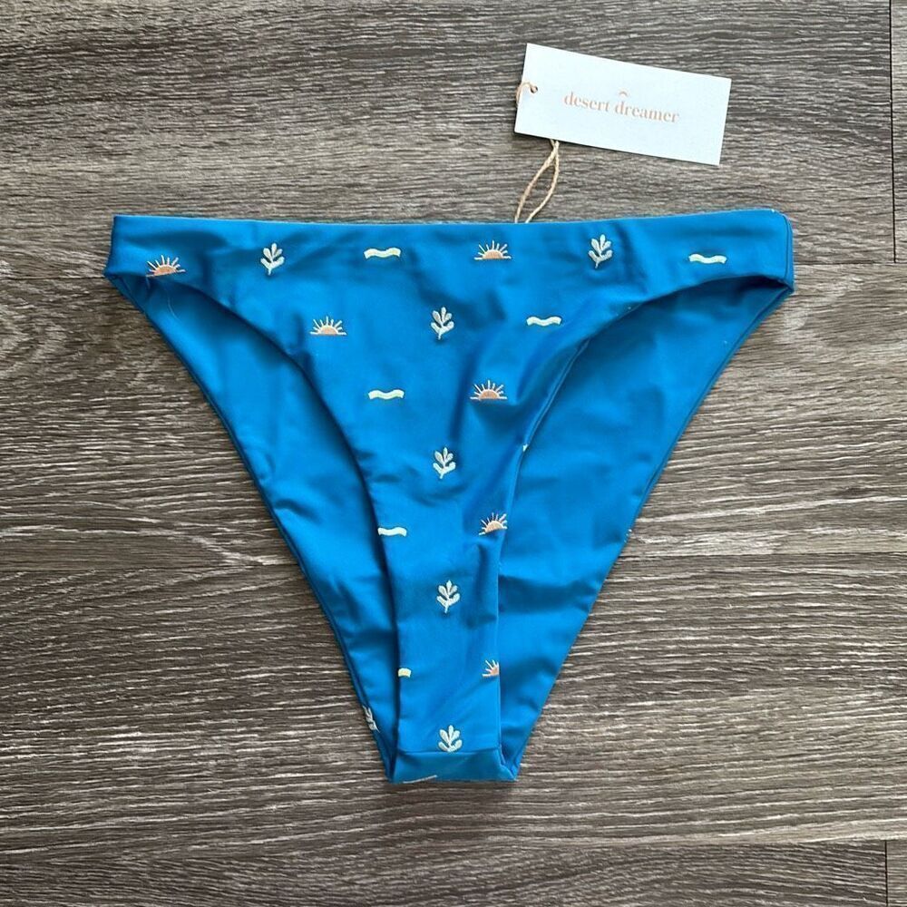 🐿️ NWT Urban Outfitters Desert Dreamer Teal Blue Embroidered Bikini Bottoms Med